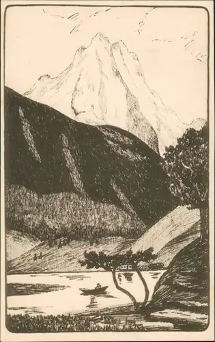 Ansichtskarte Mittenwald Künstlerkarte Karoline Buttmann Lautersee 1927