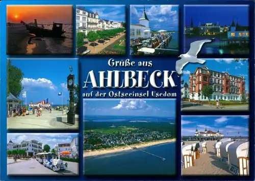 Ahlbeck (Usedom) 9 Fotos / Ansichten ua. Luftbild, Kleinbahn, Ostsee Strand 2000