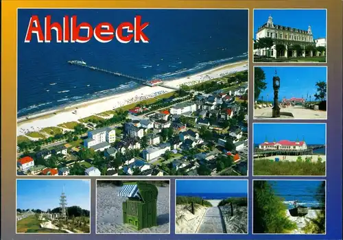 Ahlbeck (Usedom) 8 Ansichten Mehrbild-AK ua. Luftaufnahme,  Seebrücke 2000
