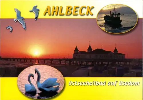 Ahlbeck (Usedom) Sonnenuntergang an der Seebrücke, Ostsee, Schiff 2000