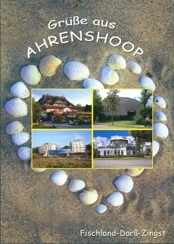 Ahrenshoop Grusskarte mit Muscheln in Herzform, Strand, div. Häuser 2005
