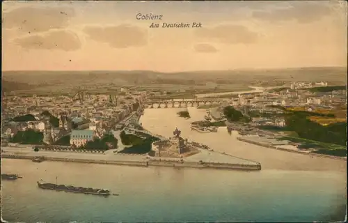 Koblenz Deutsches Eck, Mündung Mosel in Rhein, Vogelschau-Perspektive 1916