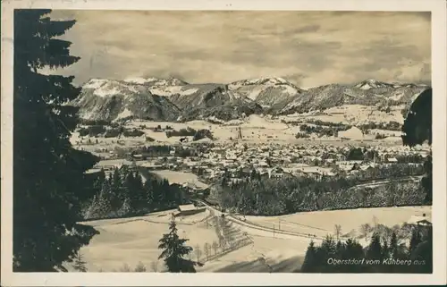 Oberstdorf (Allgäu) Panorama-Ansicht Blickl vom Kühberg auf Ort und Alpen 1930