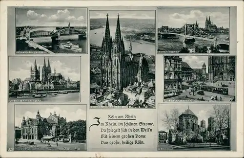 Köln Mehrbild-AK 7 Ansichten, ua. Dom, Bahnhof, Opersnhaus 1935