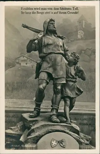 Altdorf (Uri) Telldenkmal (Altdorf), Skulptur, Spruch vom Schützen 1930