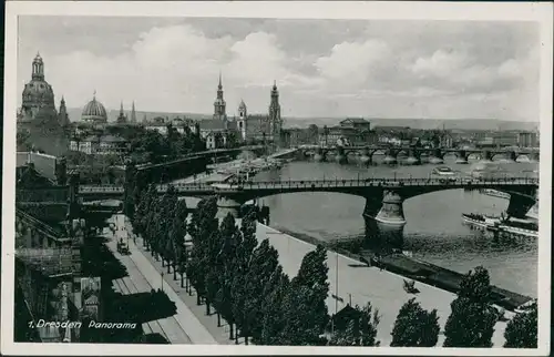 Neustadt-Dresden Panorama-Ansicht Elbe Brücke vorbei fahrendes Schiff 1930