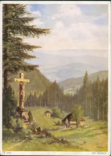 Ansichtskarte  F. Dörr: "Bei Haslach" Panorama mit Bergen und Jesu-Kreuz 1920