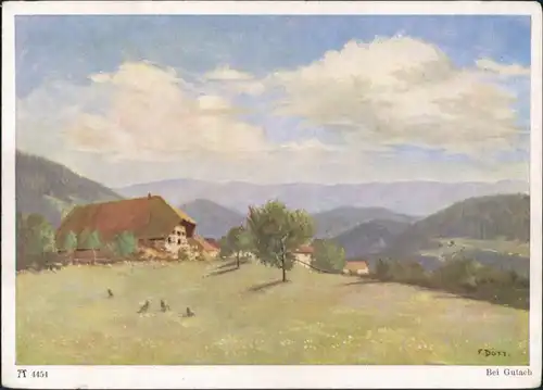 Gutach (Schwarzwaldbahn) Malerei F. Dörr Gutach Landschaft Schwarzwaldhaus 1925