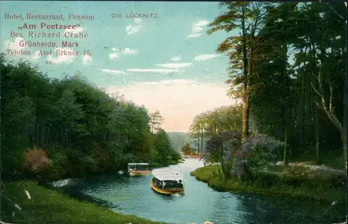 Ansichtskarte Grünheide (Mark) Hotel am "Peetzsee" - Boote 1913