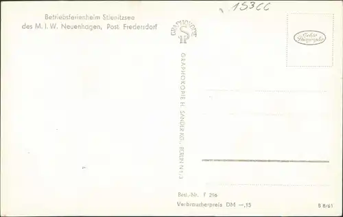 Ansichtskarte Neuenhagen bei Berlin MB: Ferienheim am Stienitzsee 1961