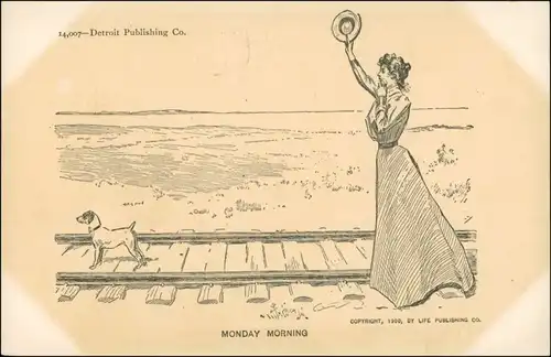 Ansichtskarte  Monday Morning - Frau verabschiedet 1912
