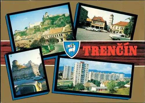 Trentschin Trenčín | Trencsén | Laugaricio Hochhäuser, Autos, Straße 1980 Goldrand