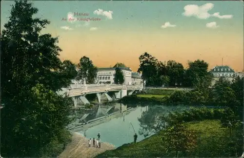 Hanau Brücke, Partie an der Kinzigbrücke, Fluss, Teilansicht 1911