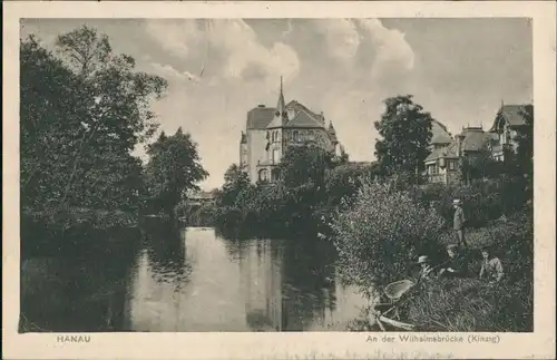 Hanau Partie an der Wilhelmsbrücke (Kinzig) Leute am Fluss 1924/1916