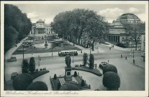 Wiesbaden Hessisches Staatstheater, Kurhaus, vorbeifahrender Bus 1934