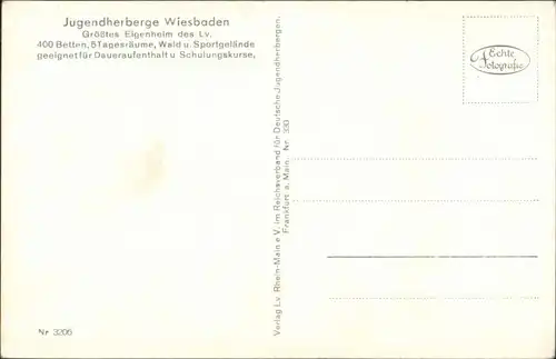 Ansichtskarte Wiesbaden Jugendherberge, Gebäude-Ansicht 1950