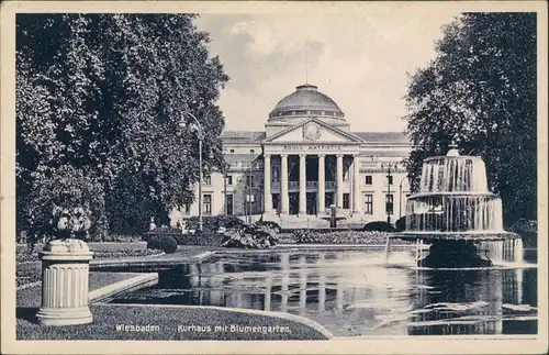 Ansichtskarte Wiesbaden Kurhaus, Park, Wasserspiele mit Springbrunnen 1929