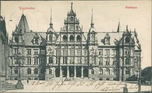 Ansichtskarte Wiesbaden Rathaus, Bauwerk Gesamtansicht, Town Hall 1906