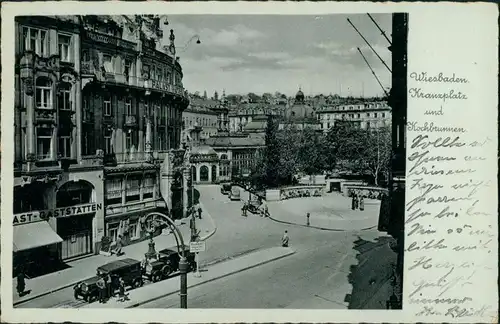 Ansichtskarte Wiesbaden Autos, Gaststätte am Kochbrunnen, Kranzplatz 1939