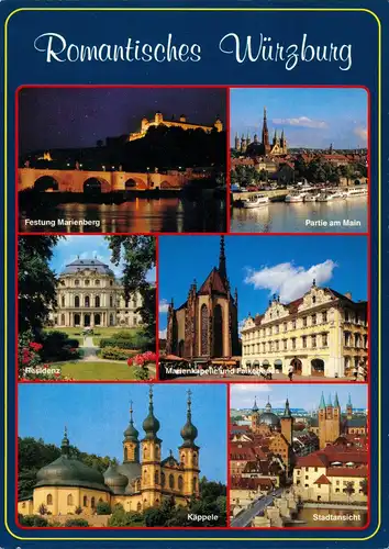 Würzburg Mehrbild-AK ua. Festung, Main-Anlegestelle, Residenz uvm. 1990