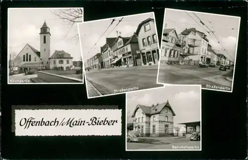 Offenbach (Main) Mehrbild-AK Kirche, Bahnhof mit VW Käfer, Straßenpartien 1963