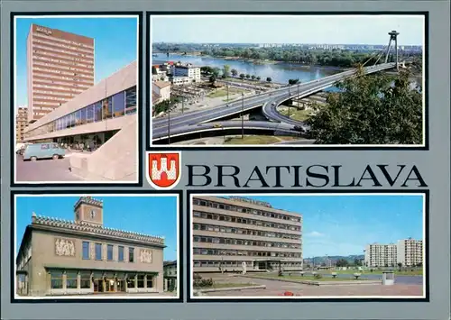 Pressburg Bratislava Obchodný dom Prior a hotel Kyjev, Pohľad na most SNP  1990