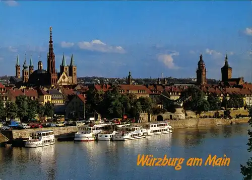 Ansichtskarte Würzburg Blick auf Stadt und Mainufer 1985