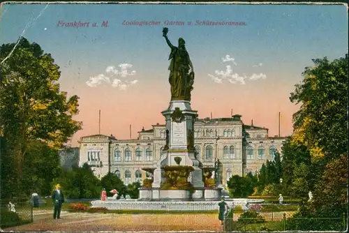 Ansichtskarte Frankfurt am Main Zoologischer Garten Schützenbrunnen 1918