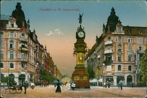Frankfurt am Main Kaiserstraße Strasse Partie mit Denkmal, Häuser Reihe 1924