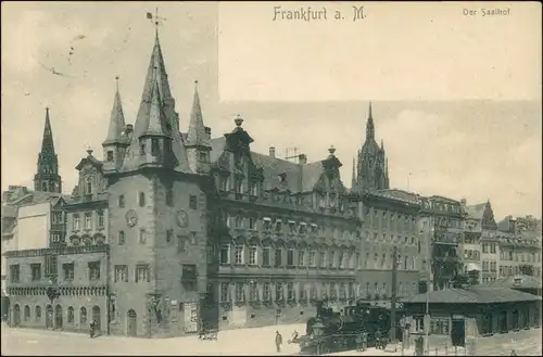 Ansichtskarte Frankfurt am Main Dampflokomotive - Bahnhof - Saalhof 1902