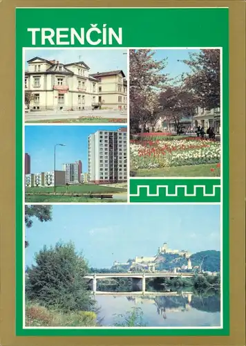 Trentschin Trenčín | Trencsén | Laugaricio Geschäfte, Hochhäuser, Brücke 1985