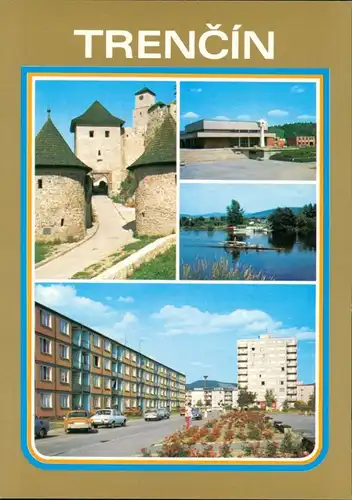 Trentschin Trenčín | Trencsén | Laugaricio Burg, Wohnhochhäuser, Ruderboot 1985