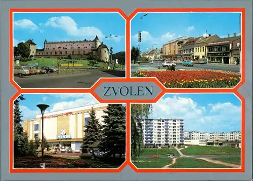 Postcard Altsohl Zvolen Schloss, Geschäfte, Prior, Wohnhochhäuser 1980