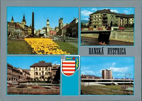 Neusohl Banská Bystrica Marktplatz, Brücke mit Paddelboot, Park, Center 1985
