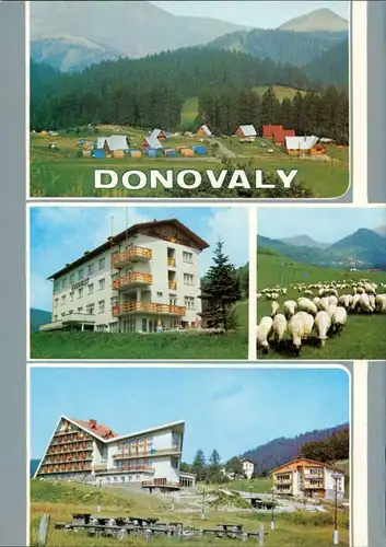 Postcard Donovaly Hotels, Schafe, Bungalows 1985