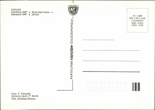 Altsohl Zvolen Pamätník SNP, Nová časť mesta, Námestie SNP, Zámok 1985