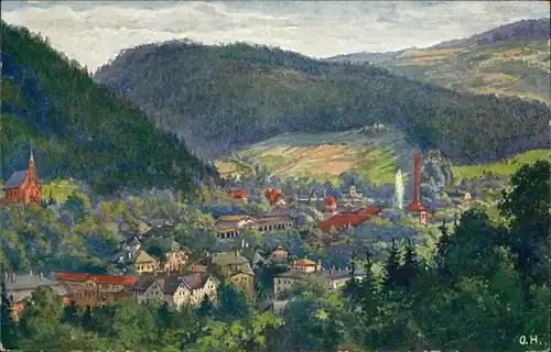 Bad Reinerz Duszniki-Zdrój Künstlerkarte Aquarell O. Herrfurth 1917