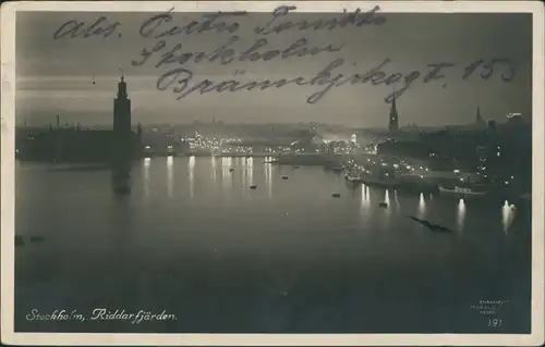 Postcard Stockholm Stadt - bei Nacht 1932