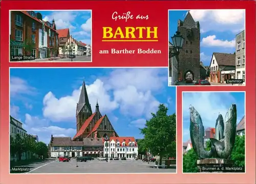 Ansichtskarte Barth Dammtor, Lange Straße, Markt, Brunnen 1995