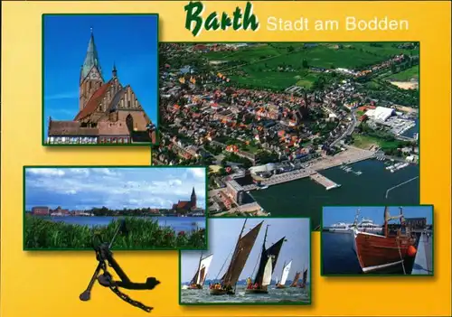 Ansichtskarte Barth Marienkirche, Luftbild, Boote 1995