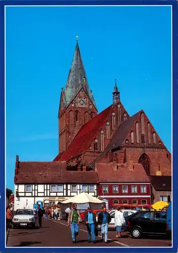 Ansichtskarte Barth Markt mit Marienkirche 1990