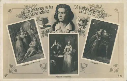 Ansichtskarte  100-jähriger Todestag Schiller Mehrbild-AK 3 Szenen 1905