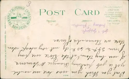 Postcard San Diego Motoring Through an Orange Grove EXPO 1914