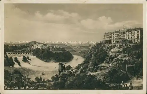 Ansichtskarte Neuhausen am Rheinfall Rheinfall mit Institut Rhenania 1934