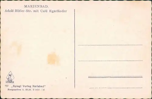 Postcard Marienbad Mariánské Lázně Straße - Cafe Egerländer 1938