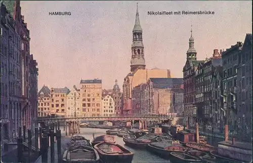 Ansichtskarte Hamburg Nikolaifleet mit Reimsbrücke 1912/1973 REPRO