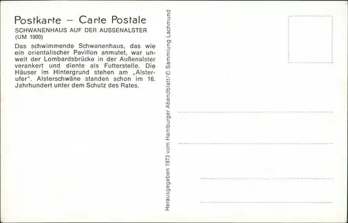 Ansichtskarte Hamburg Schwanenhaus auf der Außenalster 1900/1973 REPRO