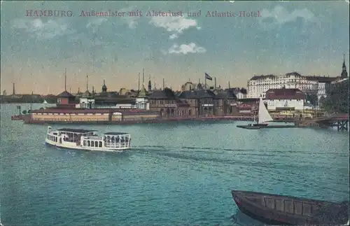 Hamburg Alsterlust und Hotel Atlantic mit Fahrgastschiff 1910/1973 REPRO