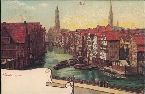 Ansichtskarte Hamburg Wandrahmsfleet und Brücke 1880/1973 REPRO