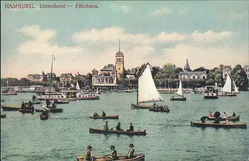 Uhlenhorst-Hamburg Fährhaus, Fahrgastschiffe Ruder-Segelboote 1887/1973 REPRO